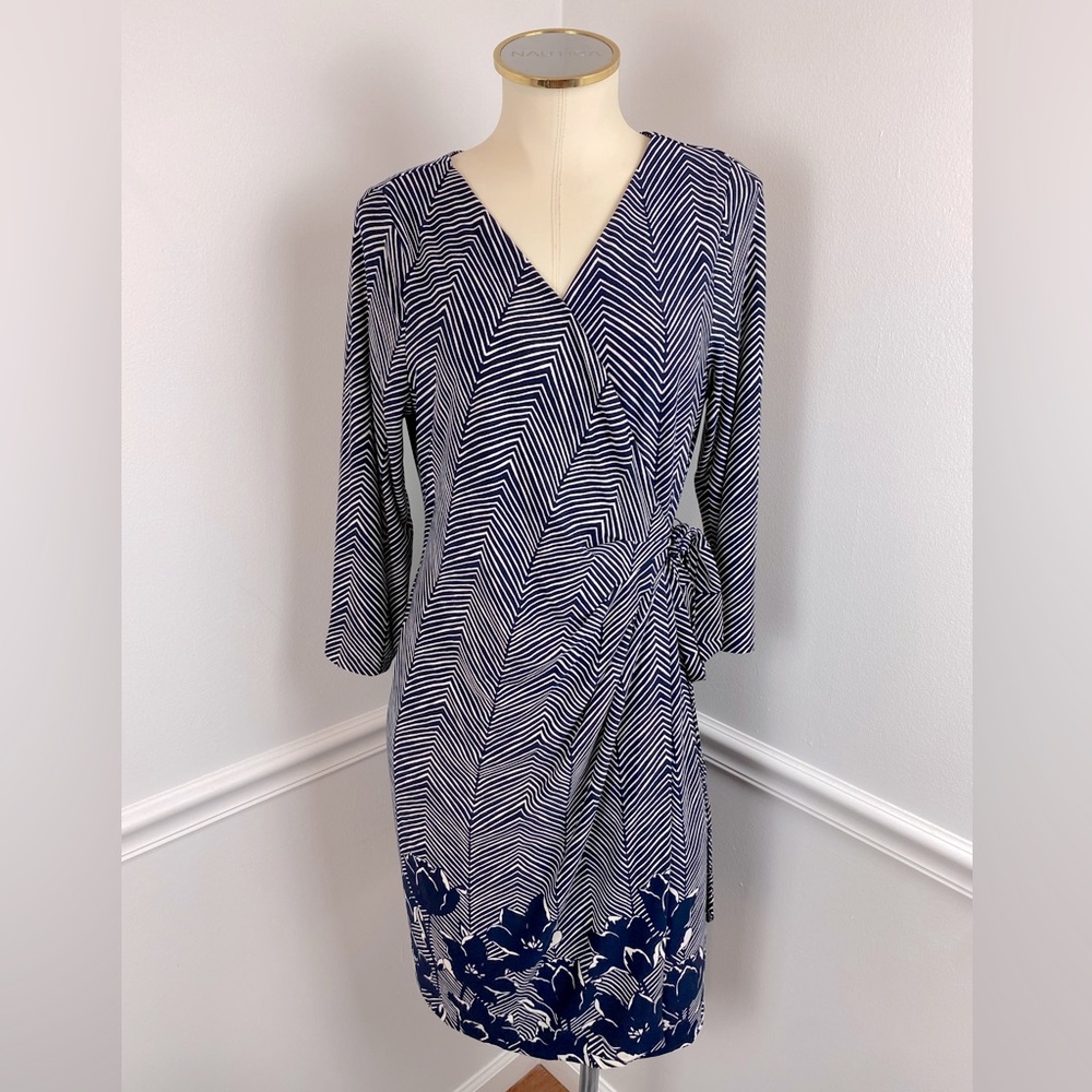 MOTHERHOOD MATERNITY Navy White Career Wrap Dress | Size Large